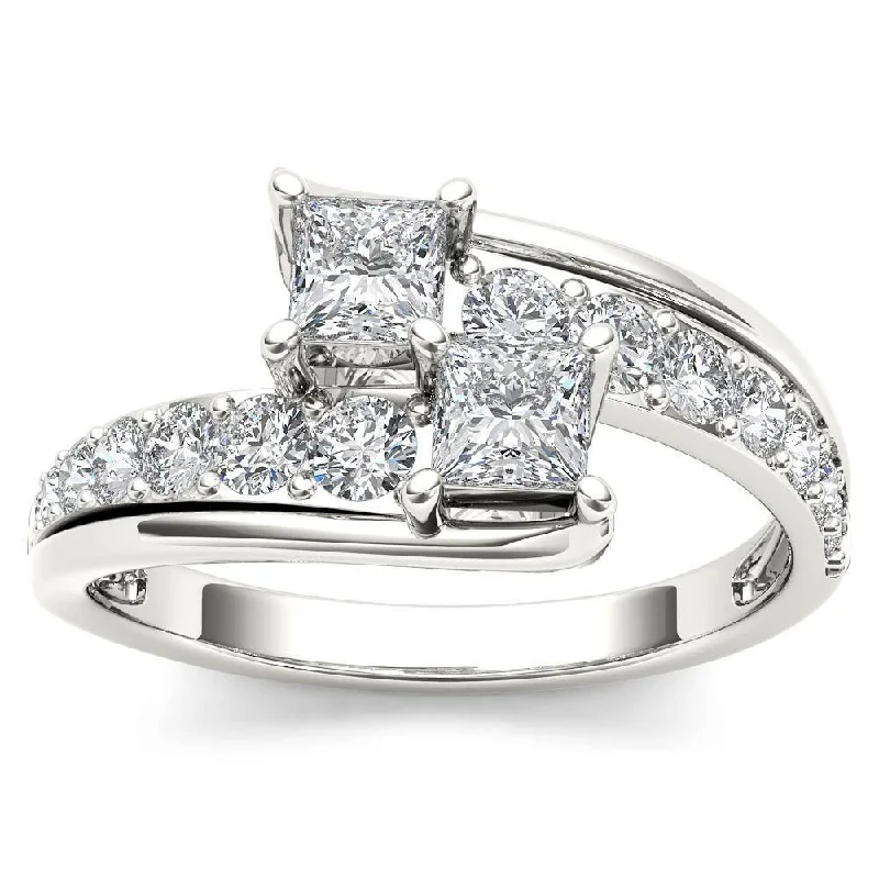 De Couer 14k White Gold 1ct TDW Two-Stone Diamond Engagement Ring - White H-I - White H-I