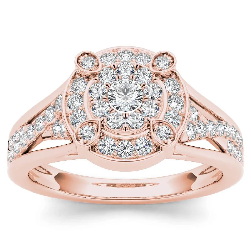 De Couer 10k Rose Gold 1/2ct TDW Diamond Halo Engagement Ring - Pink