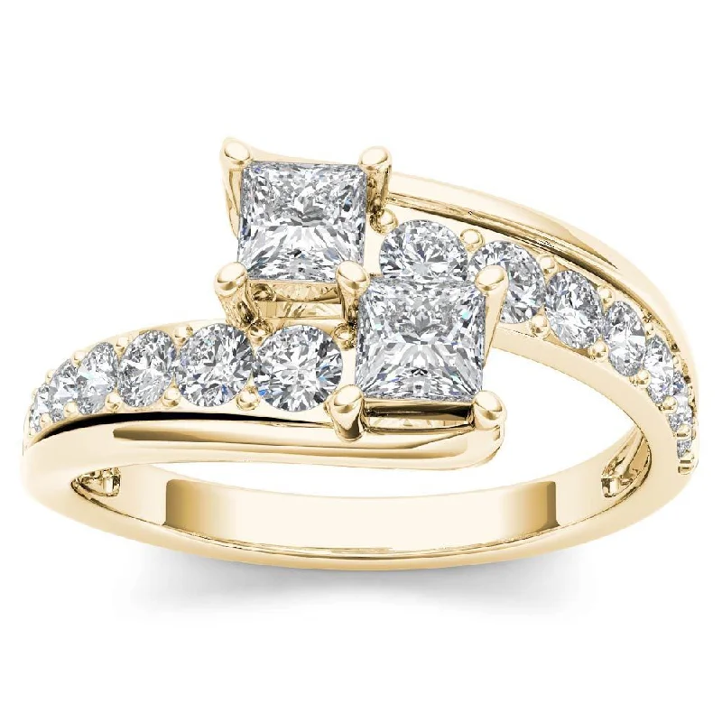 De Couer 14k Yellow Gold 1ct TDW Two-Stone Diamond Engagement Ring