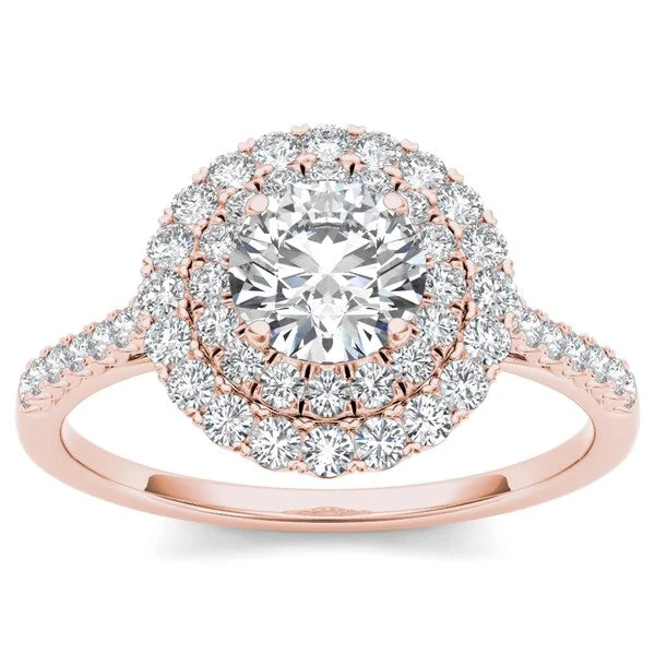 De Couer 14k Rose Gold 1ct TDW Diamond Halo Engagement Ring - Pink