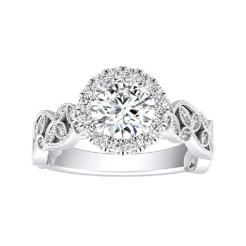 Auriya Vintage Round 2ct Moissanite and 1/4ct TDW Diamond Halo Engagement Ring 14K Gold (G-H, VS1-VS2)