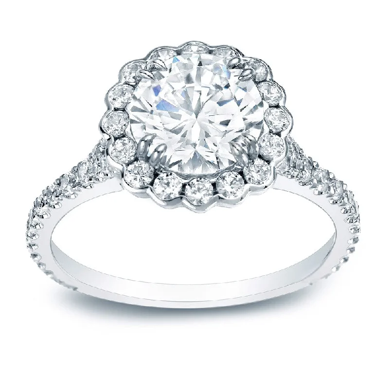 Auriya 1 1/2ctw Round Halo Diamond Engagement Ring Platinum Certified (H-I, SI1-SI2)