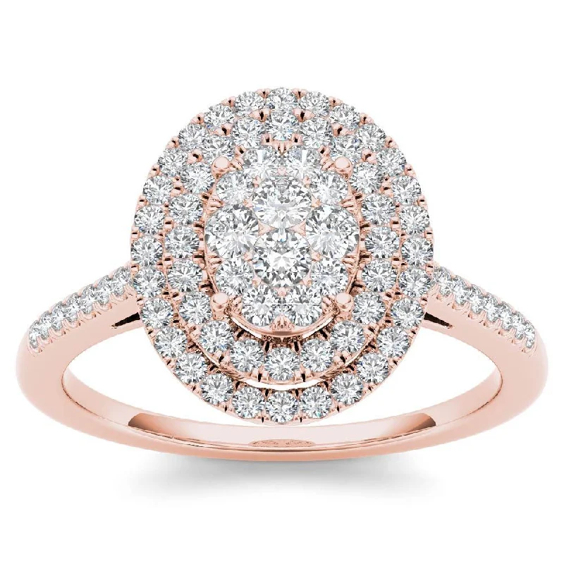 De Couer 14k Rose Gold 1/3ct TDW Diamond Double Frame Engagement Ring - Pink