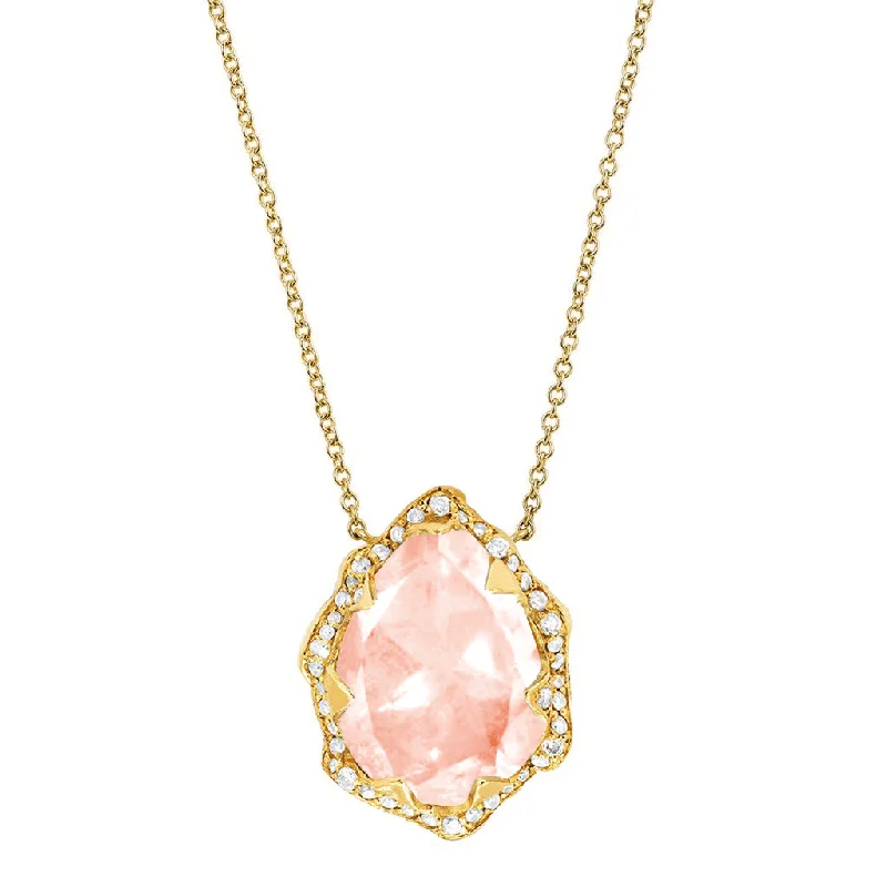 Queen Water Drop Morganite Necklace with Full Pavé Halo | Ready to Ship