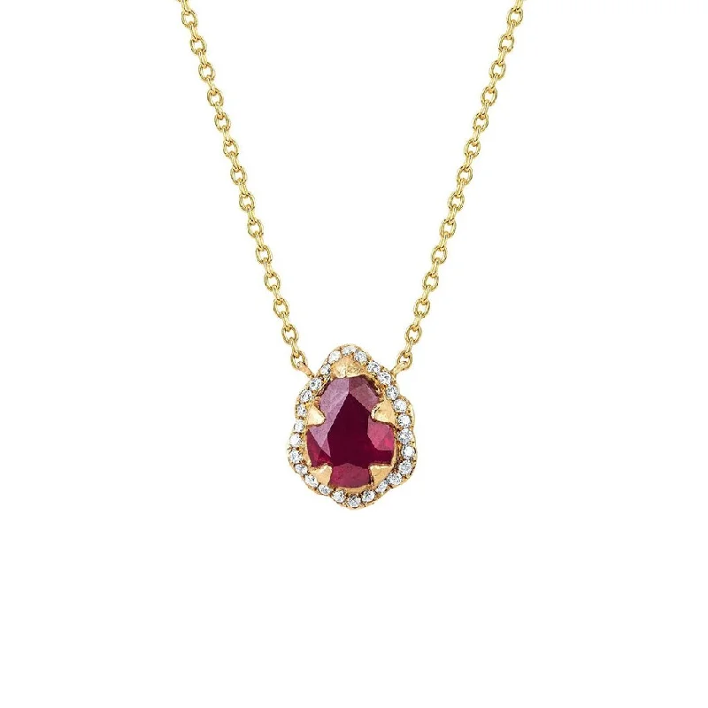 Micro Queen Water Drop Natural Ruby Necklace with Full Pavé Diamond Halo