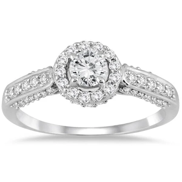 7/8 Carat TW Diamond Halo Engagement Ring in 10K White Gold