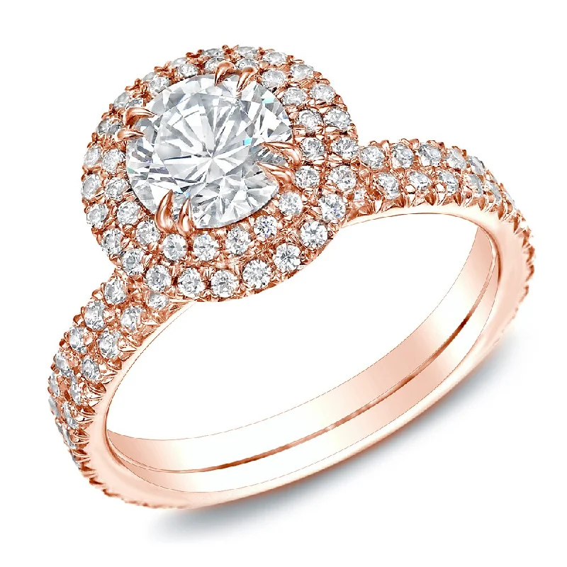 Auriya 14k Rose Gold 1 3/4ctw Round Halo Diamond Engagement Ring Certified (H-I, SI1-SI2)