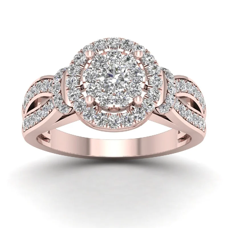 De Couer 3/4ct TDW Diamond Halo Engagement Ring - Pink