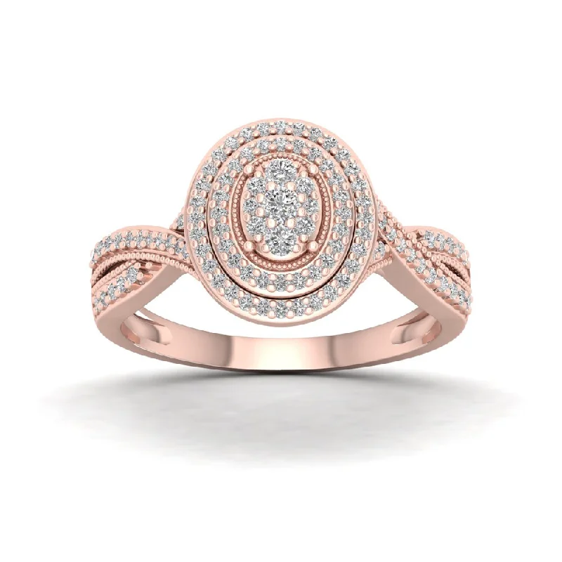 De Couer 10k Rose Gold 1/3ct TDW Diamond Cluster Halo Engagement Ring - Pink