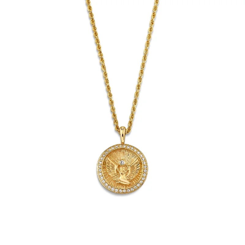 Mini Lady Isis Diamond Pavé Halo Coin Pendant