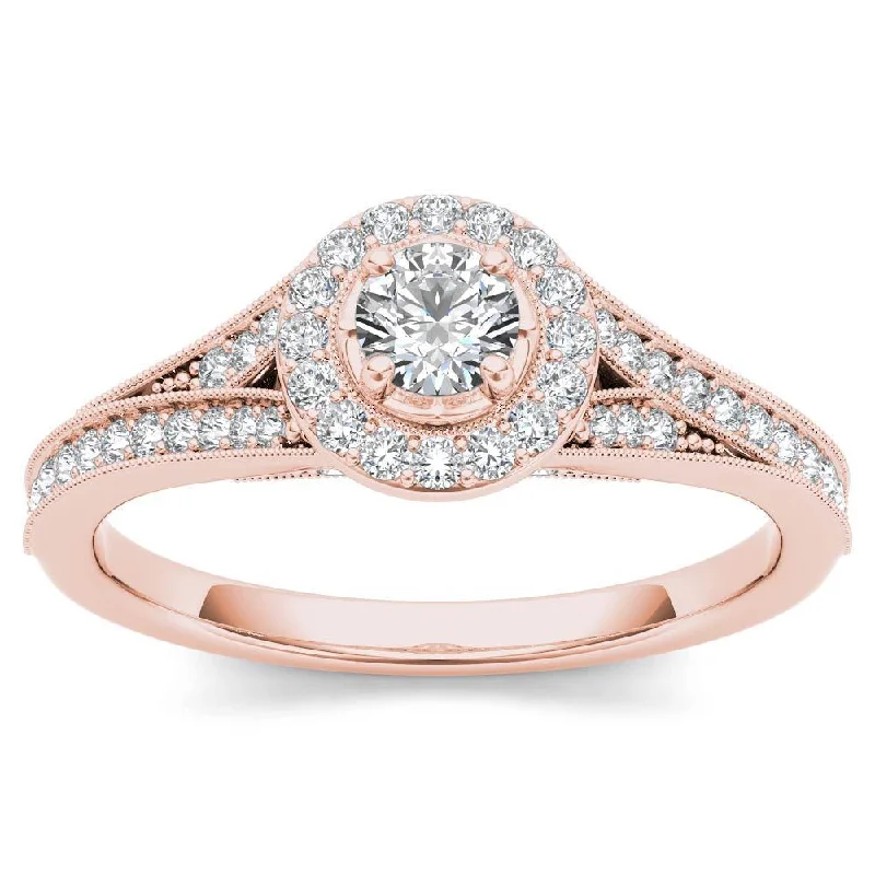 De Couer 14k Rose Gold 5/8ct TDW Diamond Halo Engagement Ring