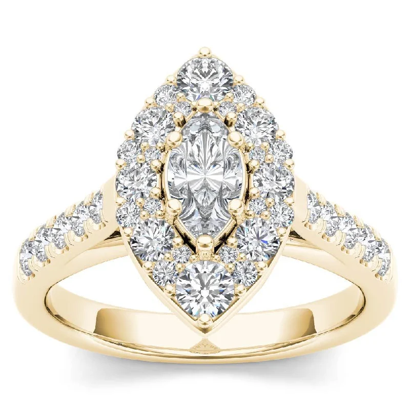 De Couer 14K Yellow Gold 1 1/2ct TDW Marquise Shape Diamond Halo Engagement Ring