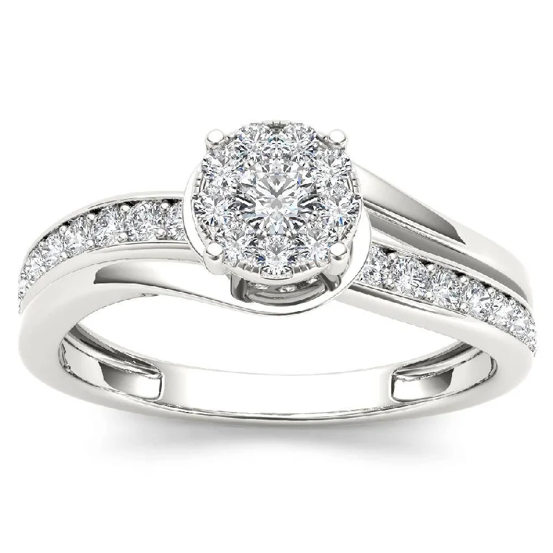 De Couer 10k White Gold 3/8ct TDW Diamond Bypass Cluster Engagement Ring - White H-I