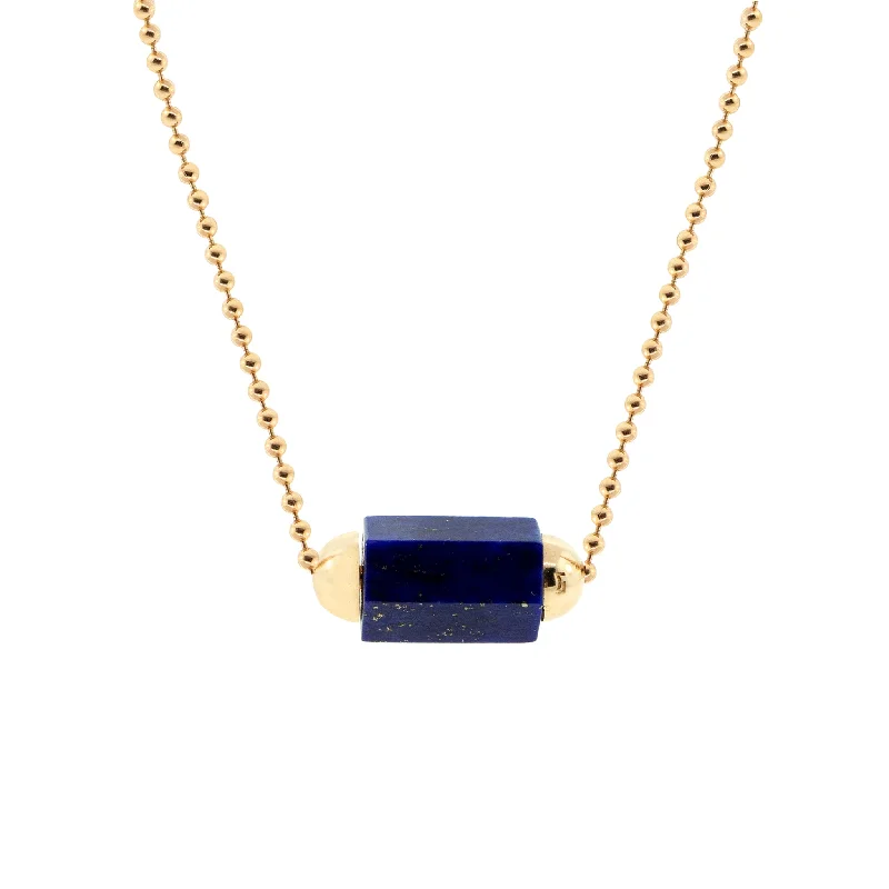 Lapis Hexagon Gemstone Bead On A Gold Ball Chain Necklace