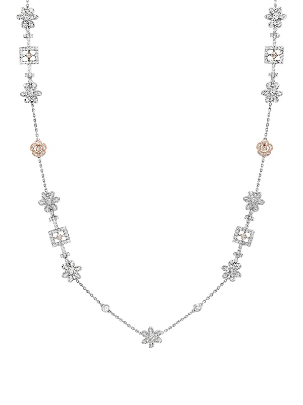 Secret Garden Long Platinum Pink Diamond Necklace