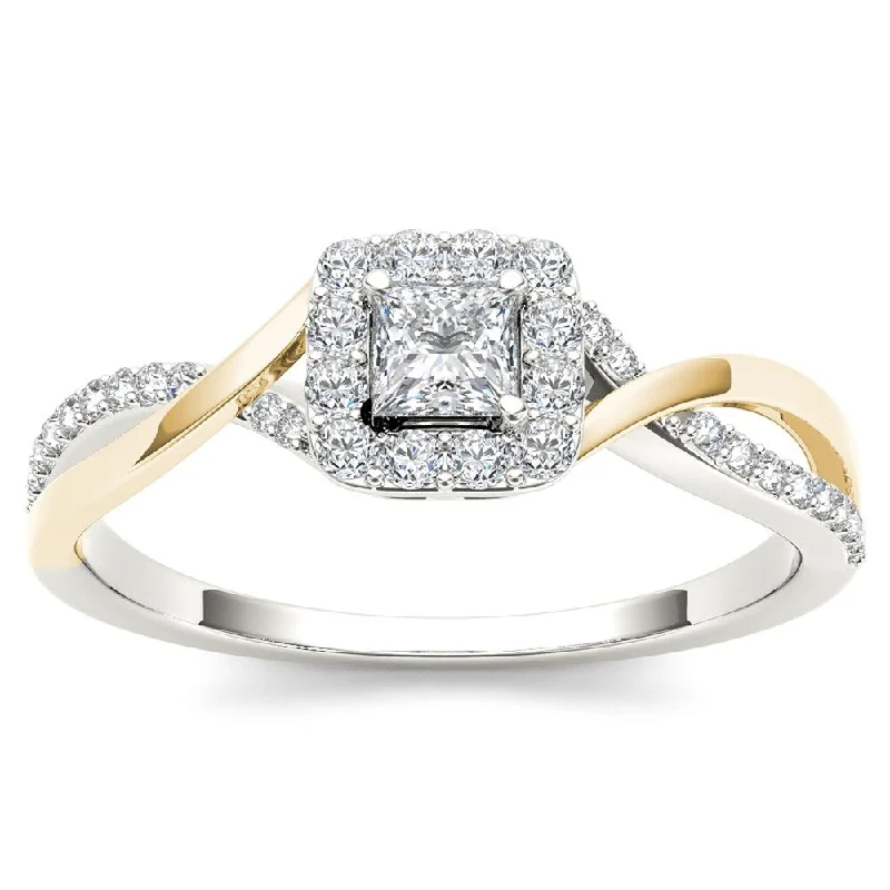 De Couer IGI Certified 10k Yellow Two-Tone White Gold 1/2ct TDW Diamond Classic Criss-Cross Engagement Ring