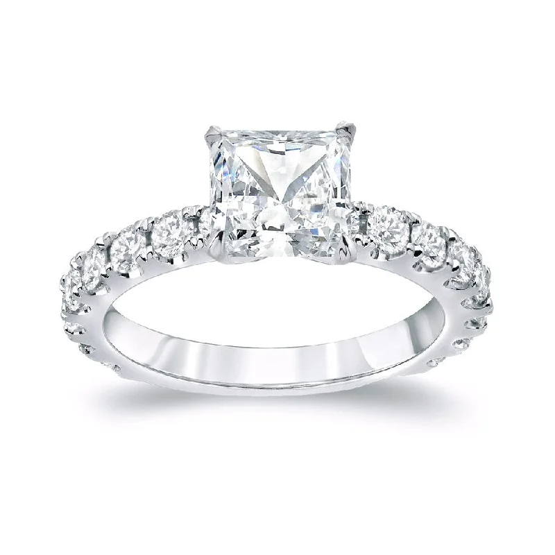 Auriya Classic 2 1/2ctw Princess-Cut Diamond Engagement Ring Platinum Certified (H-I, SI1-SI2)