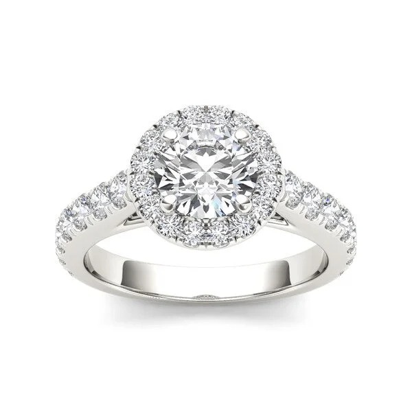 De Couer 14k White Gold 1 1/2ct TDW Diamond Halo Engagement Ring - White H-I