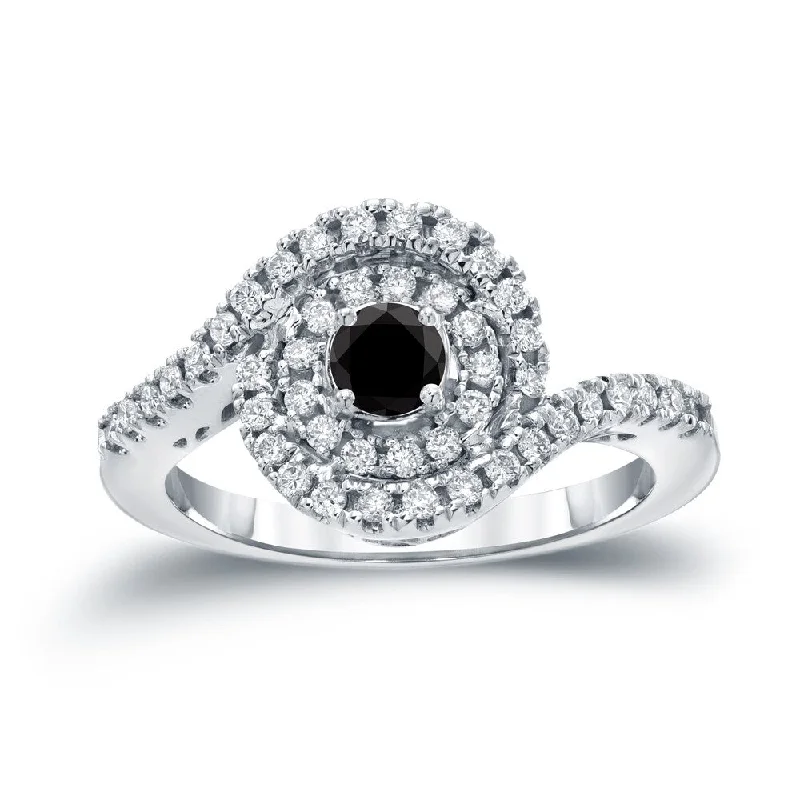 Auriya Modern 4/5ctw Halo Black Diamond Engagement Ring 14k Gold Bypass Style (H-I, I1-I2)