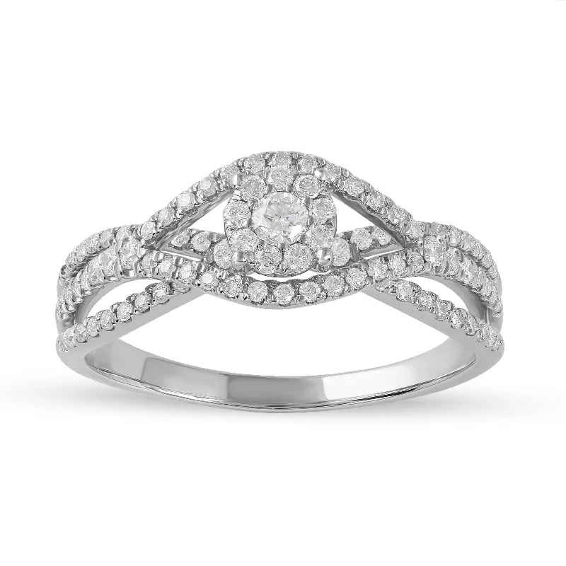 De Couer IGI Certified 10k White Gold 1/2ct TDW Diamond Halo Engagement Ring