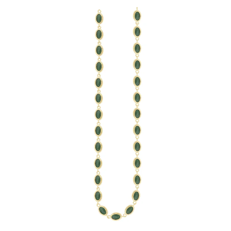 Malachite Cabochon Gold Oval Link Necklace