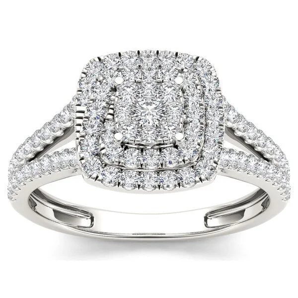 De Couer 10k White Gold 1/2ct TDW Diamond Double Halo Engagement Ring