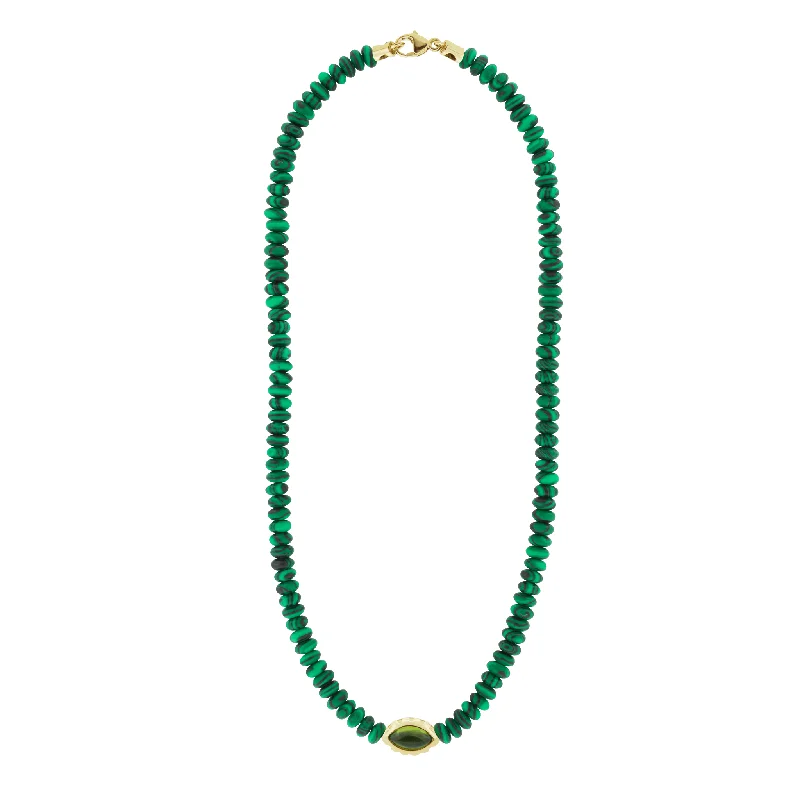 Peridot Eye of the Idol on Malachite Beaded Necklace