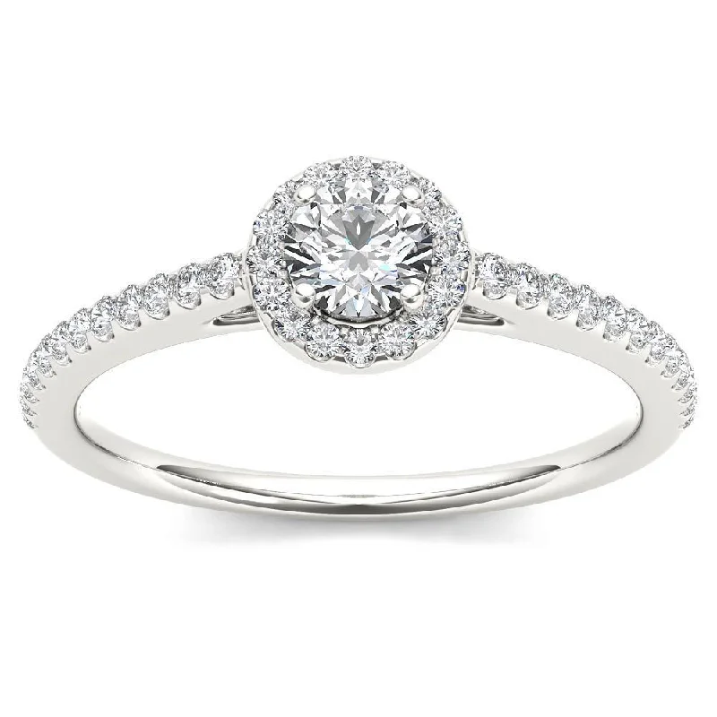 De Couer IGI Certified 14k White Gold 1/2ct TDW Diamond Halo Engagement Ring - White H-I