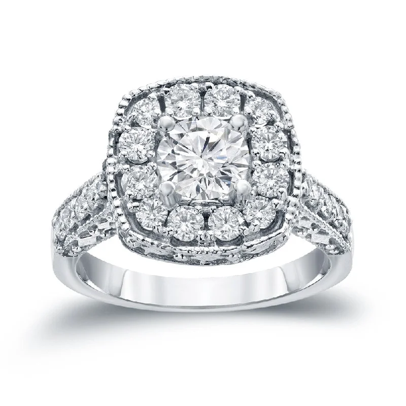 14k Gold 1 1/2ct TDW Round Diamond Halo Engagement Ring by Auriya (H-I, I1-I2)