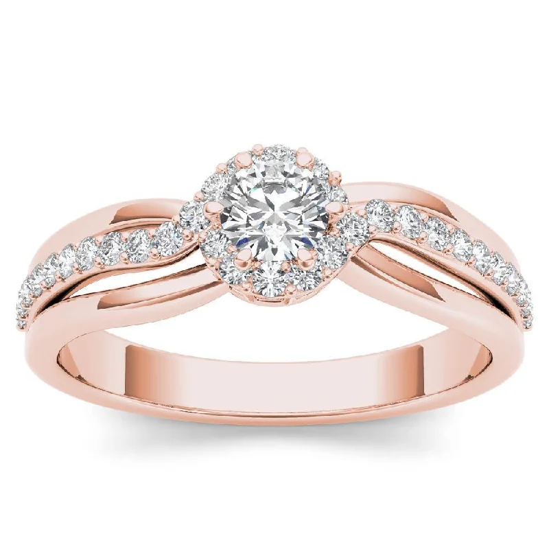 De Couer IGI Certified 10k Rose Gold 1/2ct TDW Diamond Classic Bypass Engagement Ring