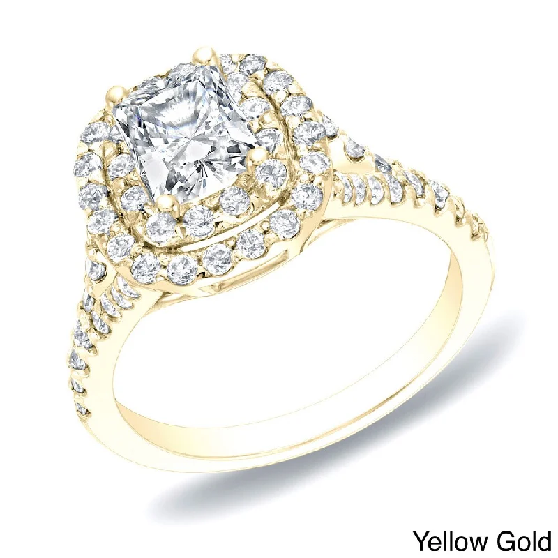 Auriya 14k Gold 1 1/4ctw Cushion-cut Halo Diamond Engagement Ring (H-I, SI1-SI2)