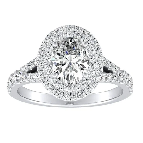 Oval Shape Halo Diamond Engagement Ring 1 1/4ctw 14k Gold by Auriya