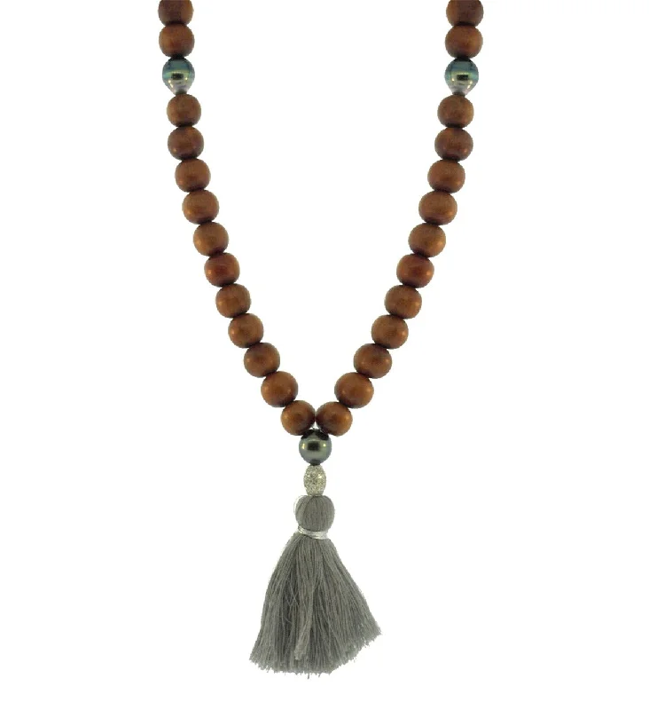 Mala Necklace With Diamond Drum Bead And Pearls