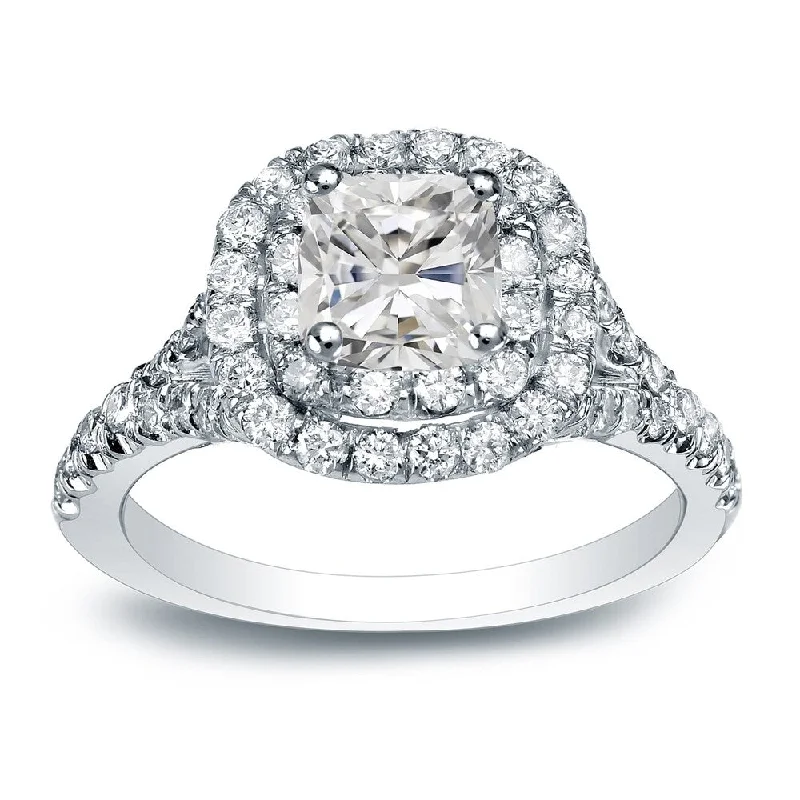 Auriya Platinum 1 3/4ctw Cushion-cut Halo Diamond Engagement Ring Certified (H-I, I1-I2)