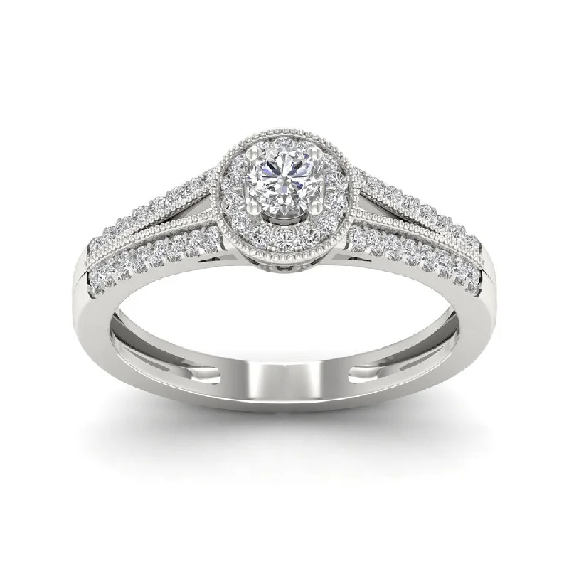 De Couer 1/3ct TDW Diamond Round Shape Halo Engagement Ring - White