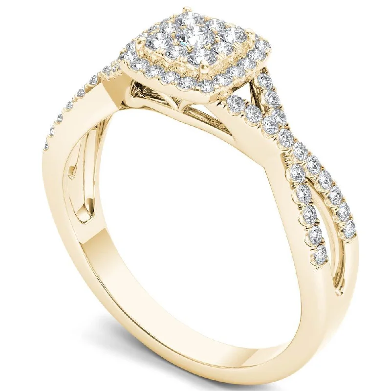 De Couer 10k Gold 2/5ct TDW Diamond Halo Split Shank Engagement Ring