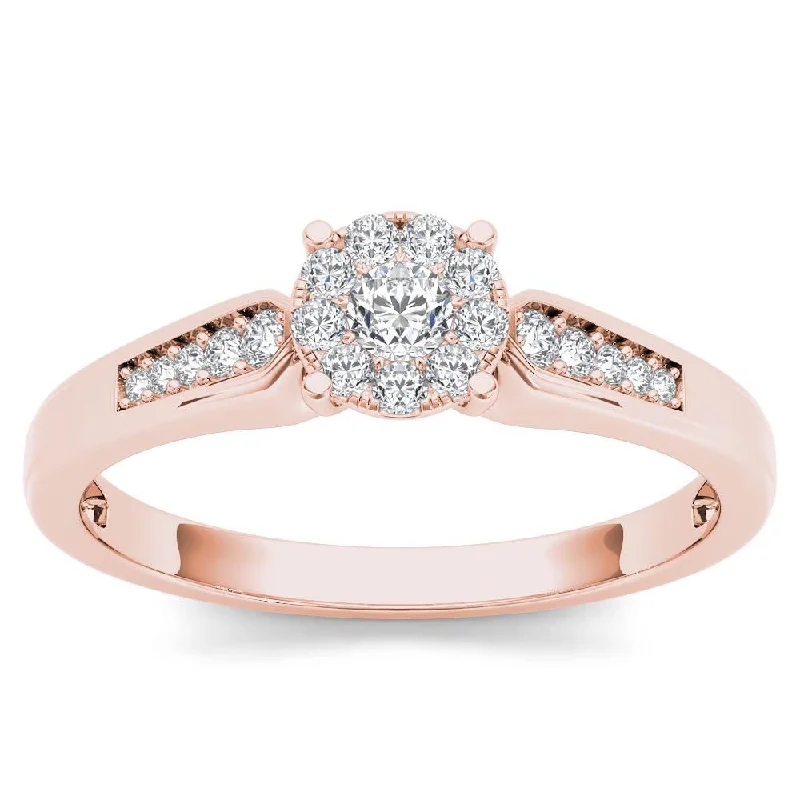 De Couer 10k Rose Gold 1/4ct TDW Diamond Cluster Engagement Ring - Pink