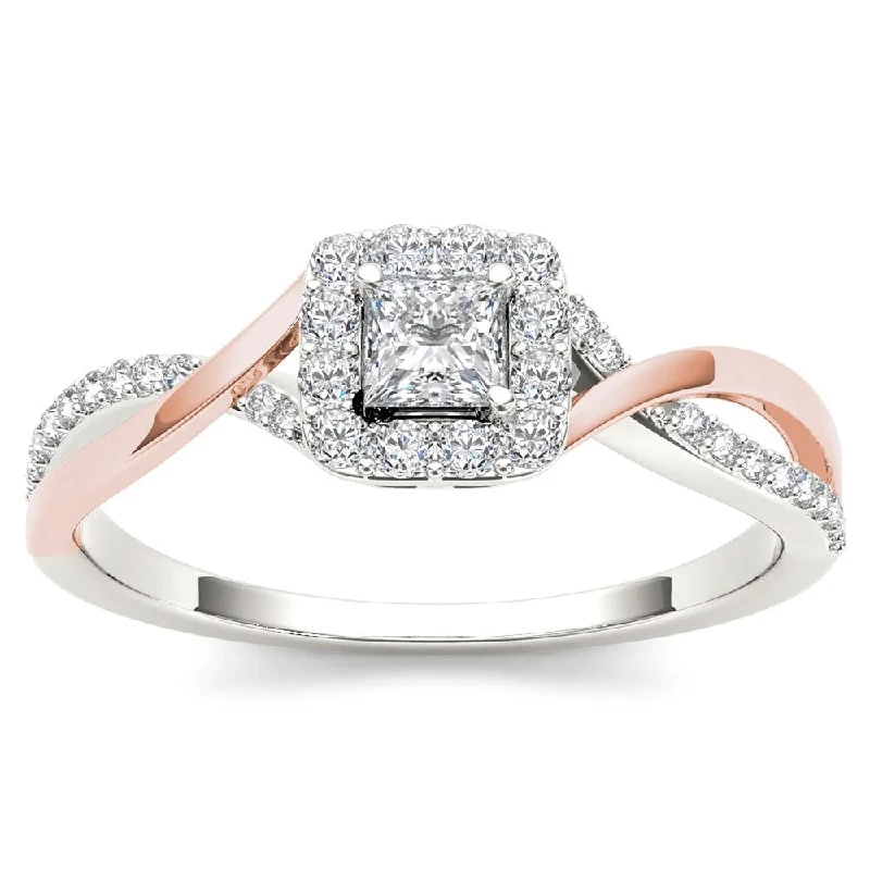 De Couer IGI Certified 10k Pink Two-Tone White Gold 1/2ct TDW Diamond Classic Criss-Cross Engagement Ring