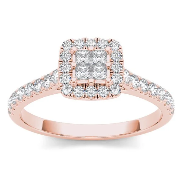 De Couer IGI Certified 10k Rose Gold 1/2ct TDW Diamond Halo Engagement Ring