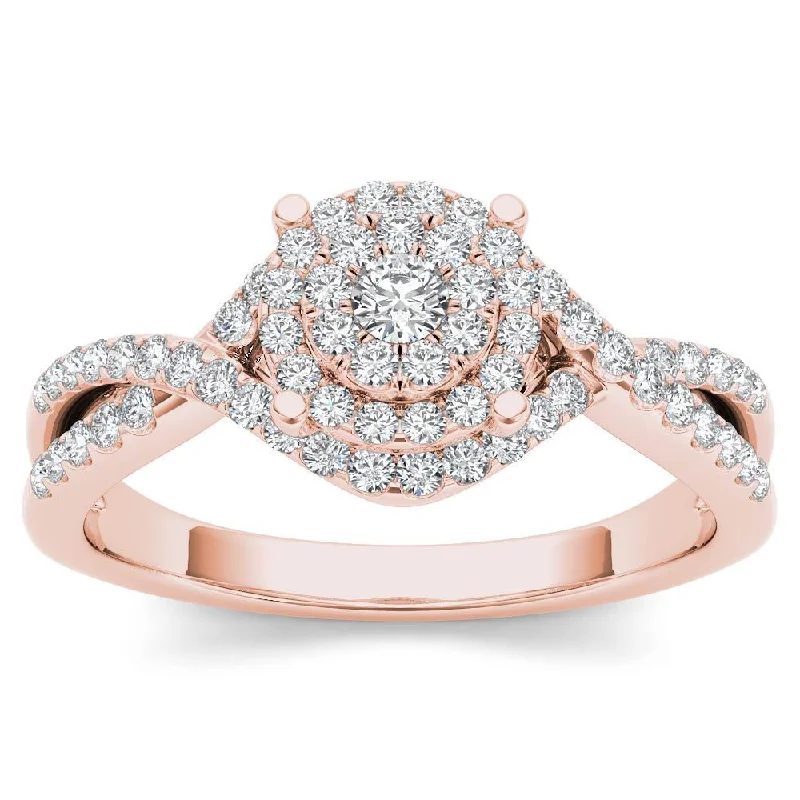 De Couer IGI Certified 10k Rose Gold 1/2ct TDW Diamond Double Halo Engagement Ring - Pink