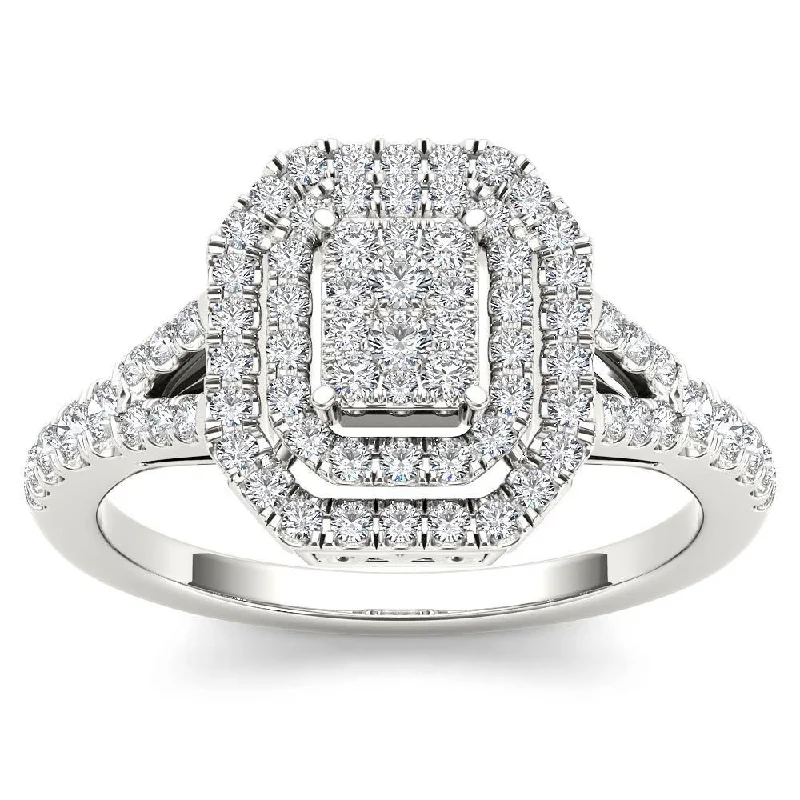 De Couer 10k White Gold 1/2ct TDW Diamond Cluster Double Frame Engagement Ring - White H-I