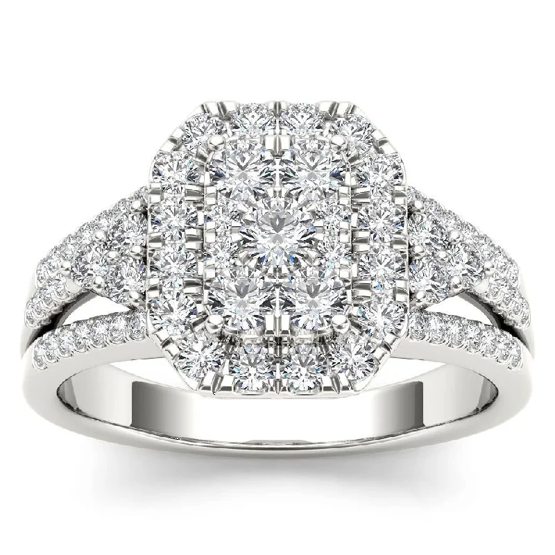 De Couer IGI Certified 14k White Gold 1ct TDW Diamond Halo Engagement Ring