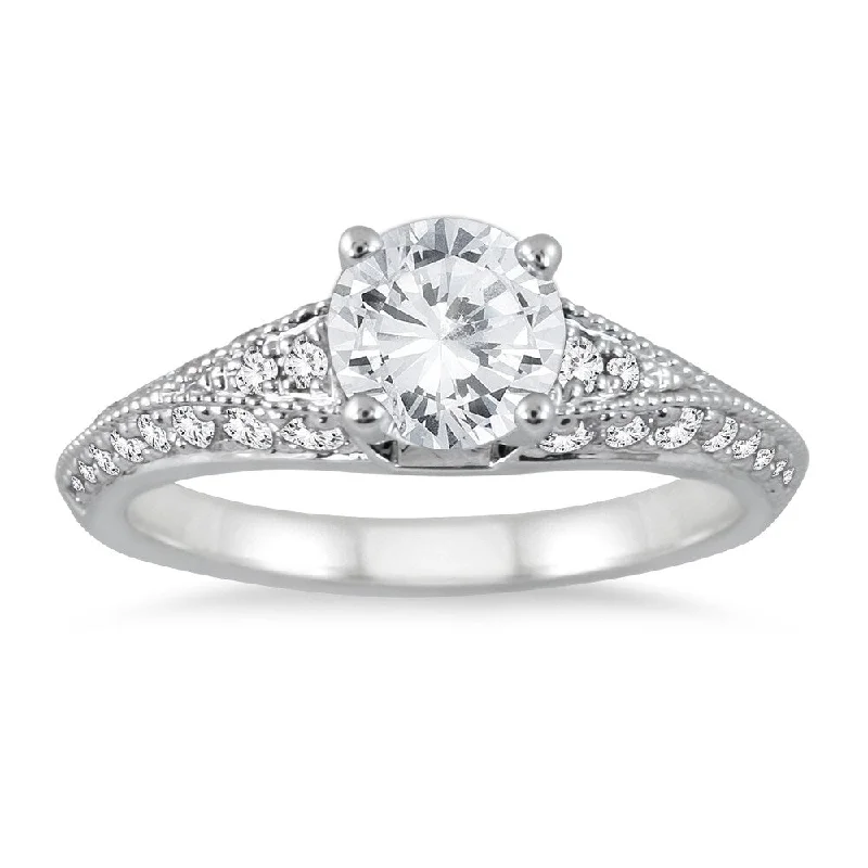 AGS Certified 1 Carat TW Diamond Engagement Ring in 14K White Gold (J-K Color, I2-I3 Clarity)