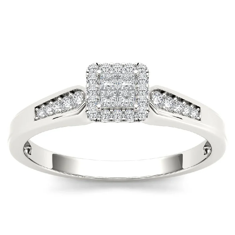 De Couer 10k White Gold 1/4ct TDW Diamond Halo Engagement Ring