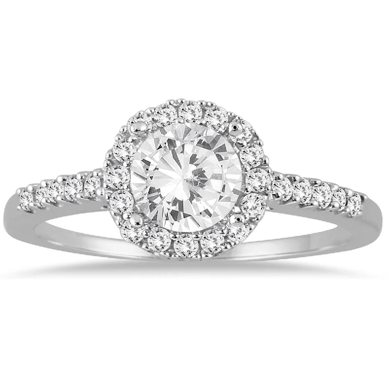 AGS Certified 1 Carat TW Diamond Halo Engagement Ring in 10K White Gold (I-J Color, I2-I3 Clarity)