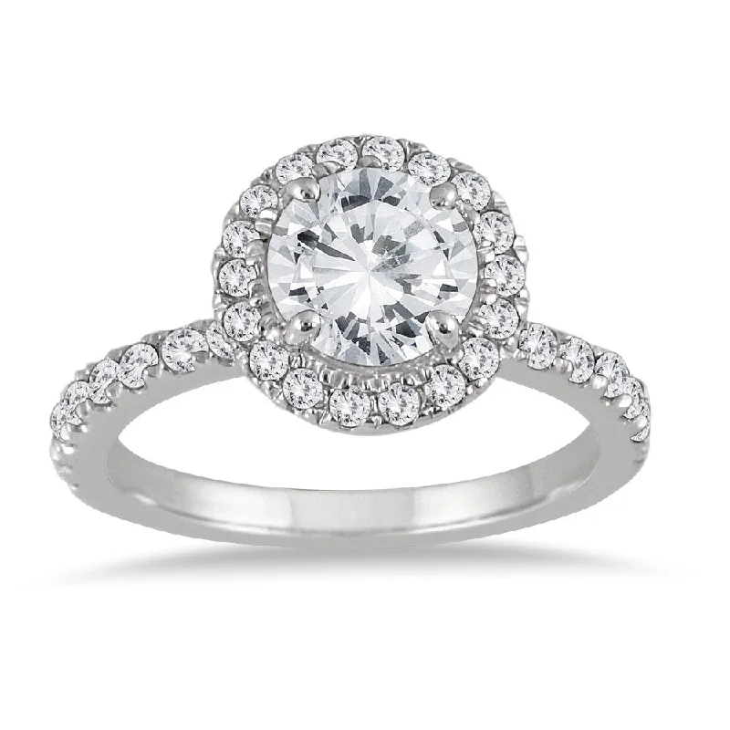 AGS Certified 1 1/2 Carat TW Eternity Halo Diamond Engagement Ring in 14K White Gold (J-K Color, I2-I3 Clarity)