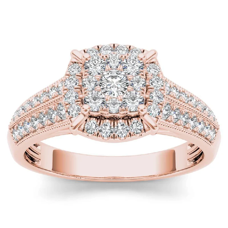 De Couer 10k Rose Gold 1/2ct TDW Diamond Cluster Halo Engagement Ring - Pink