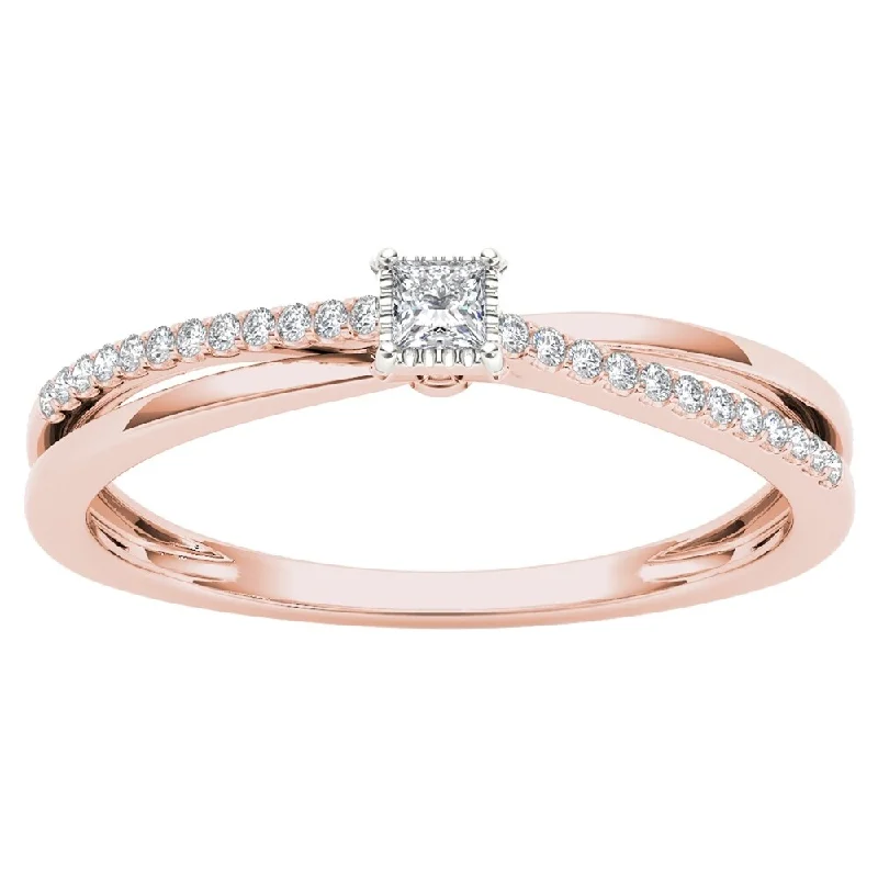 De Couer 10k Rose Gold 1/8ct TDW Diamond Split-Shank Engagement Ring - Pink