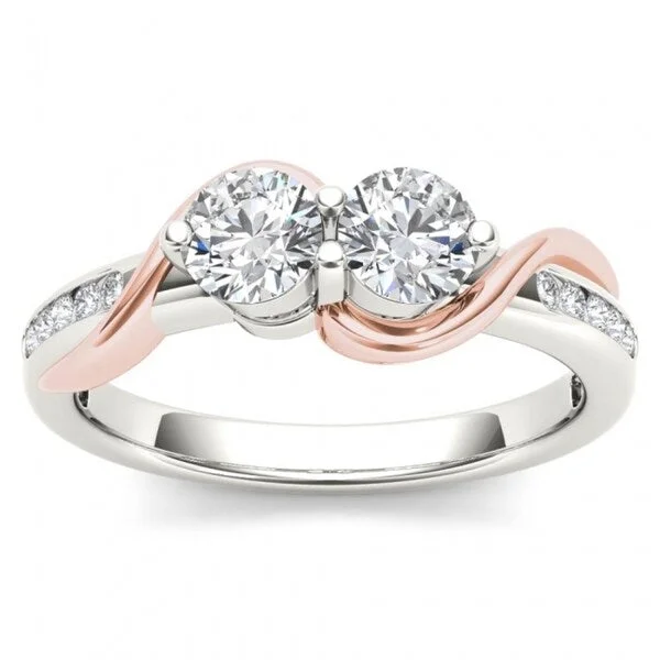 De Couer 10k Pink Two-Tone White Gold 3/4ct TDW Two-Stone Diamond Engagement Ring