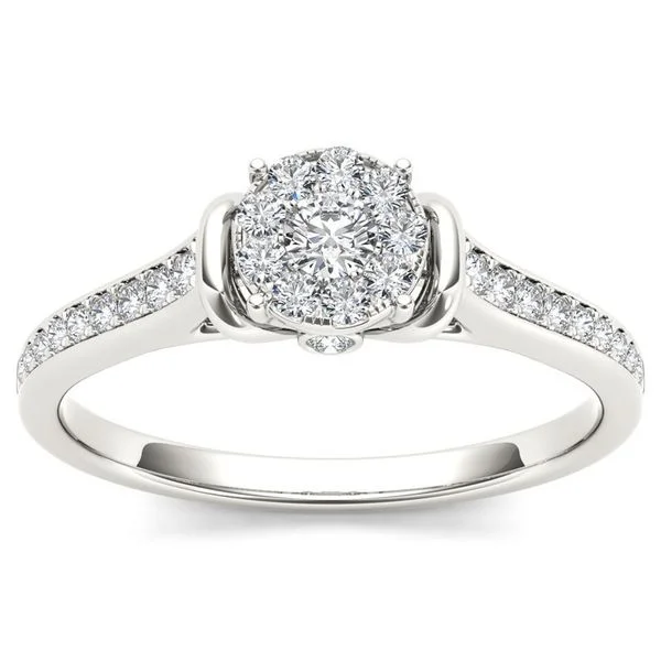 De Couer IGI Certified 10k White Gold 1/3ct TDW Diamond Cluster Engagement Ring - White H-I